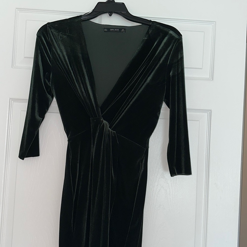 Zara green velvet midi dress